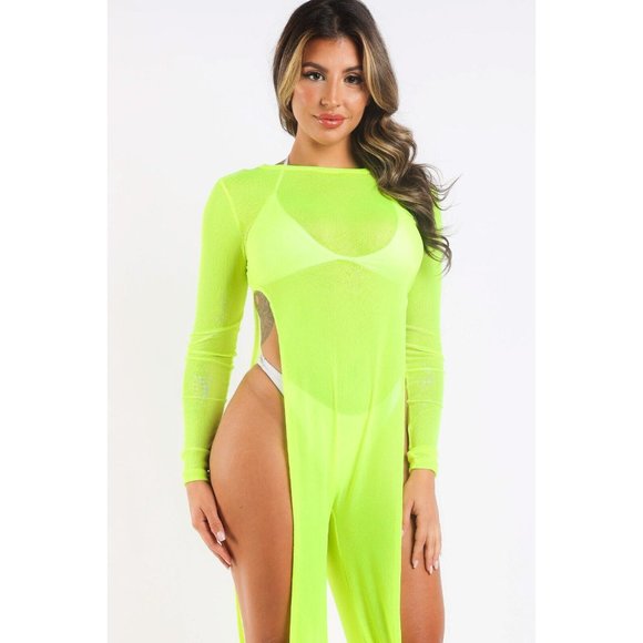 Women's Sexy Mesh Cover Up Jumpsuit Summer Bodycon Beachwear Suits Long Sleeve - Picture 2 of 11